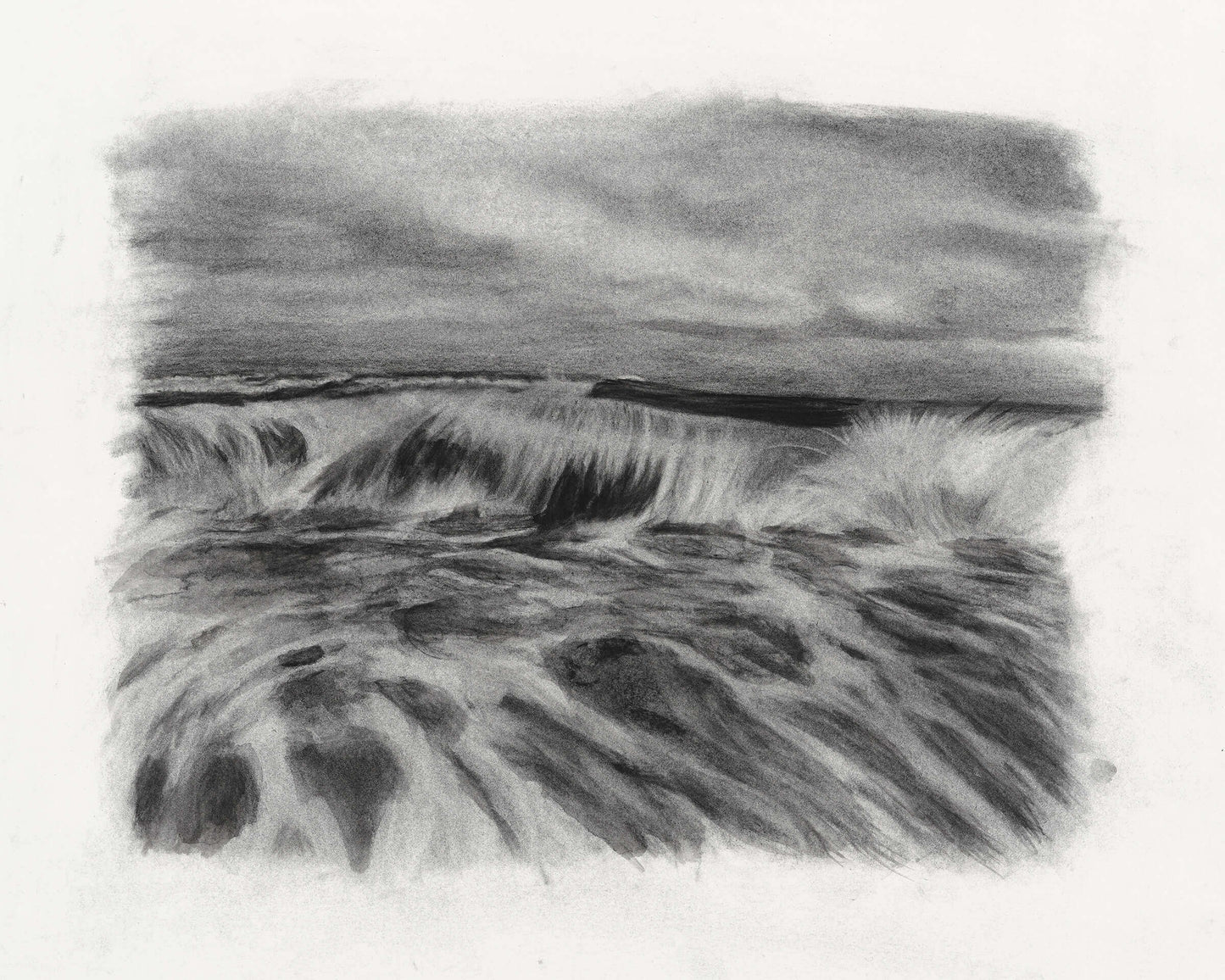 Original art, titled La Mar, hand-drawn with graphite and willow charcoal on fine art paper, by Australian artist, Hayley Byron. The drawing is a depiction of a wave in the ocean.